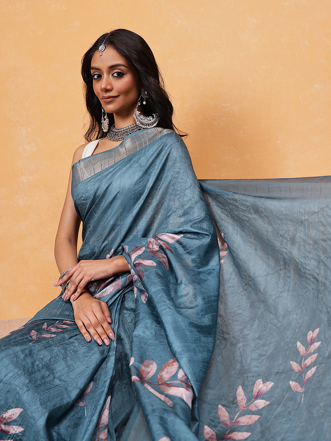 Ready To Wear Floral Printed Silk  Saree