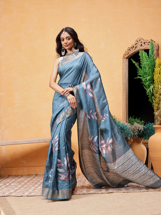 Ready To Wear Floral Printed Silk  Saree