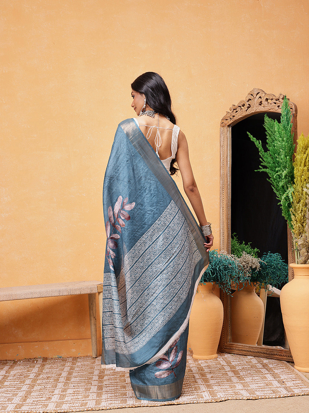 Ready To Wear Floral Printed Silk  Saree