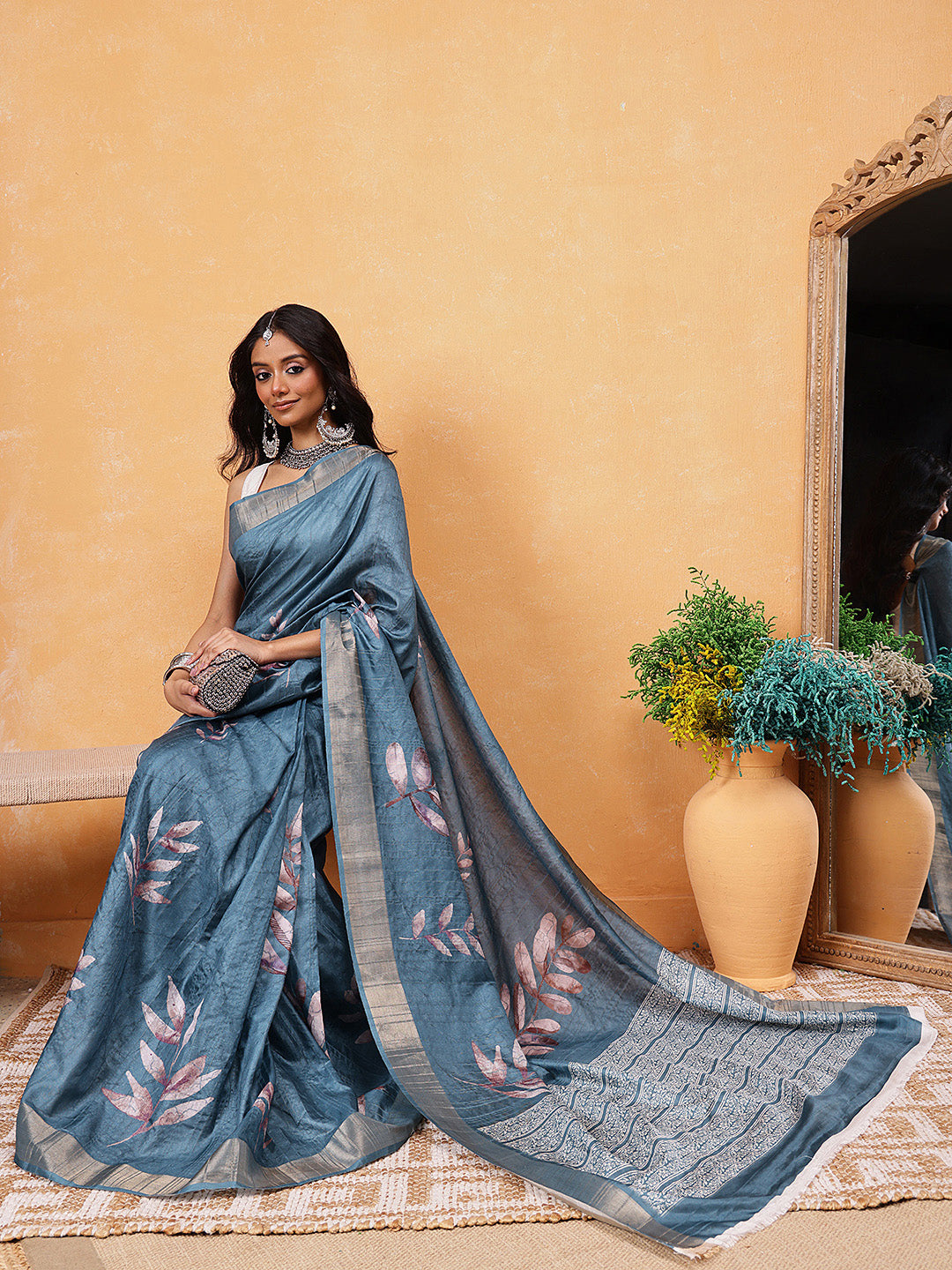 Ready To Wear Floral Printed Silk  Saree