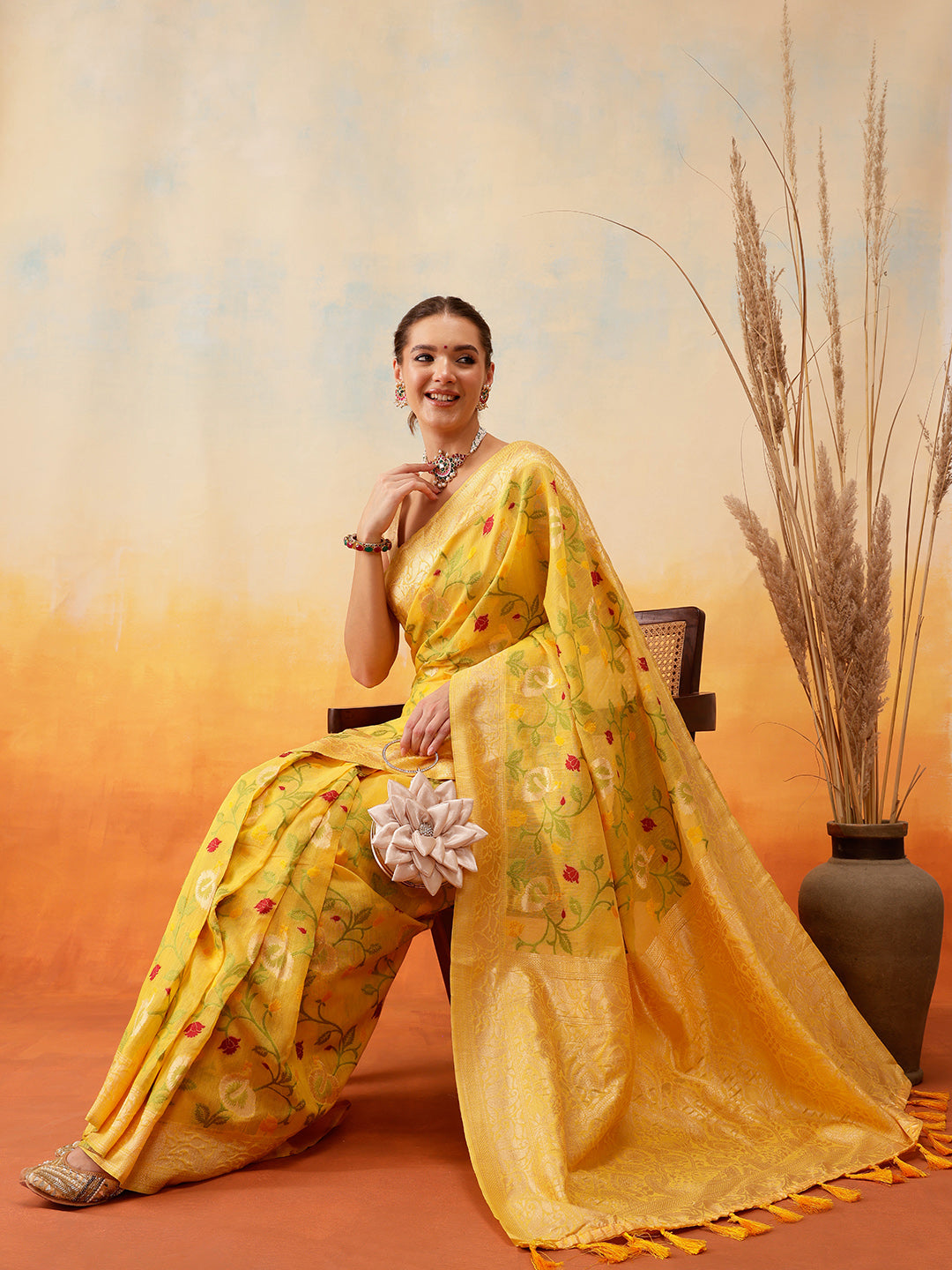 Ready To Wear Cotton Jamdani Floral Work  Saree