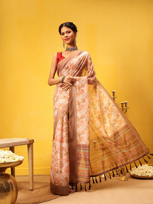 Ready To Wear Women's Block Print Cotton Saree With Blouse Piece