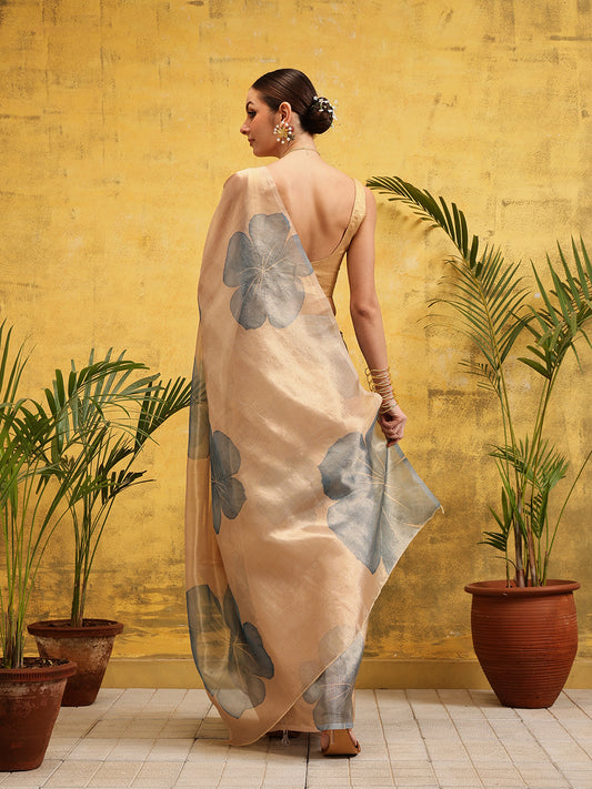 Ready To Wear Women's Printed Munga Zari Tissue Silk Saree