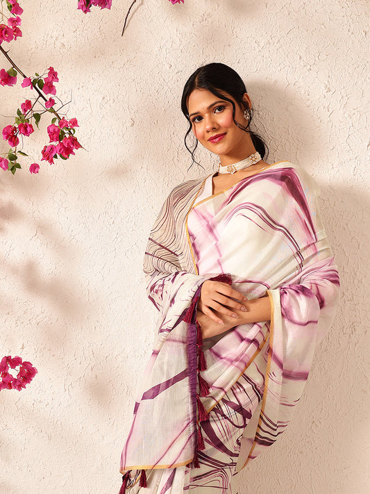 Ready To Wear Women's Chanderi Tie And Dye Digital Printed Saree