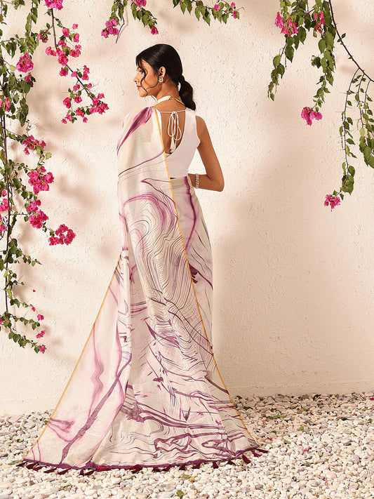Ready To Wear Women's Chanderi Tie And Dye Digital Printed Saree