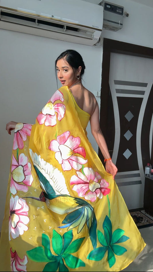Ready To Wear Organza Silk Floral Saree – Sunshine Bloom