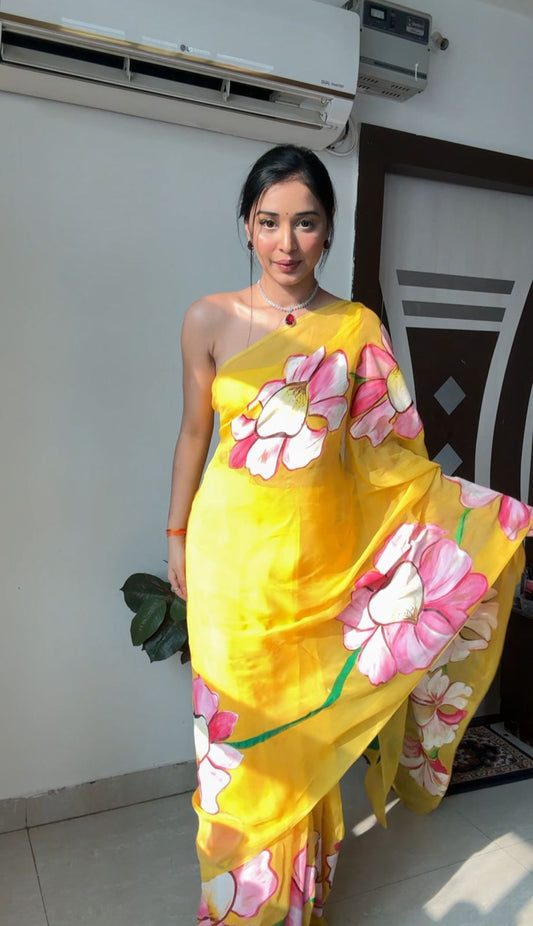 Ready To Wear Organza Silk Floral Saree – Sunshine Bloom