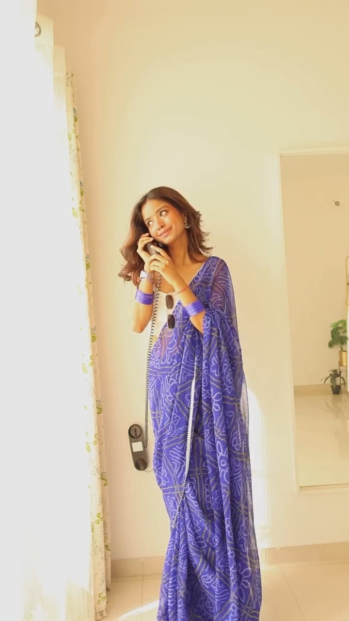 Ready To Wear Bandhani Georgette Saree – Blue Grace