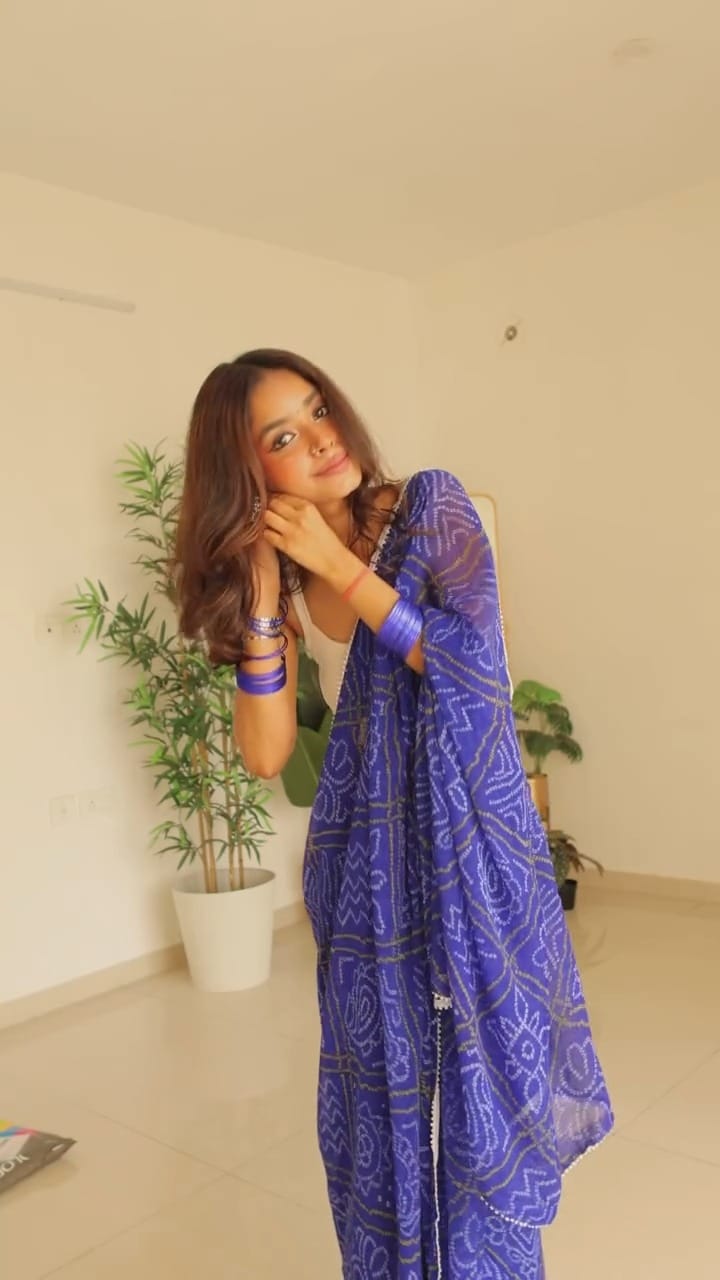 Ready To Wear Bandhani Georgette Saree – Blue Grace