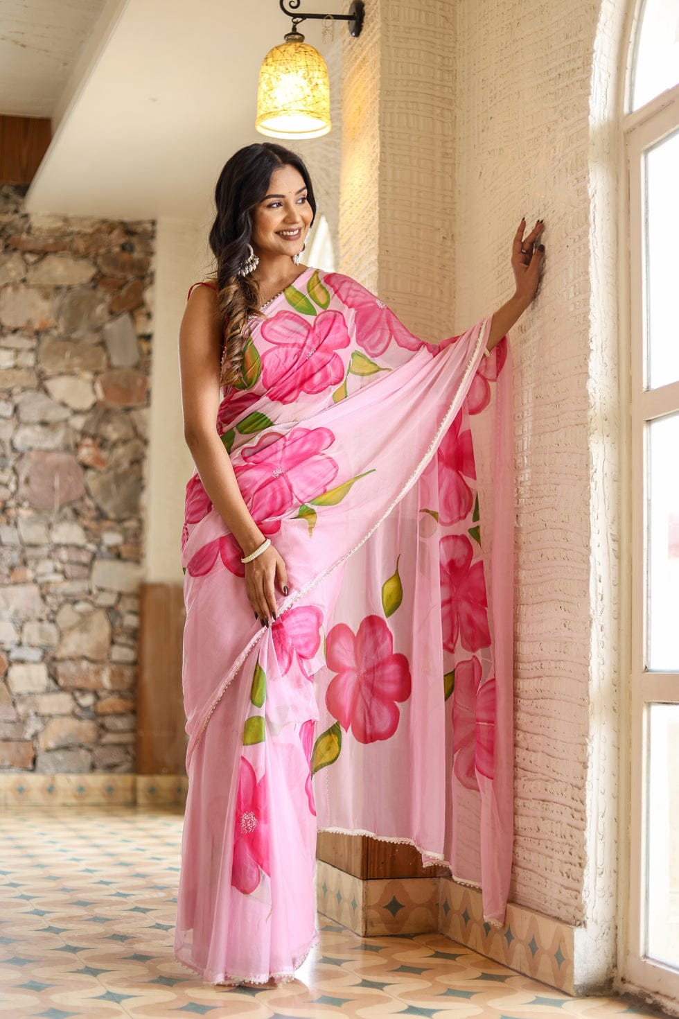 Ready To Wear Soft Georgette Saree – Floral Elegance