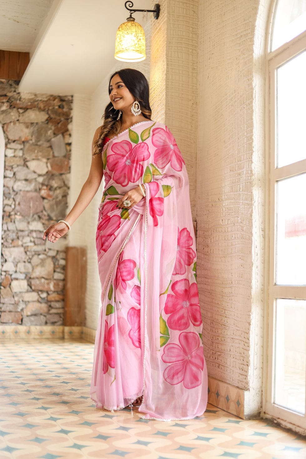 Ready To Wear Soft Georgette Saree – Floral Elegance