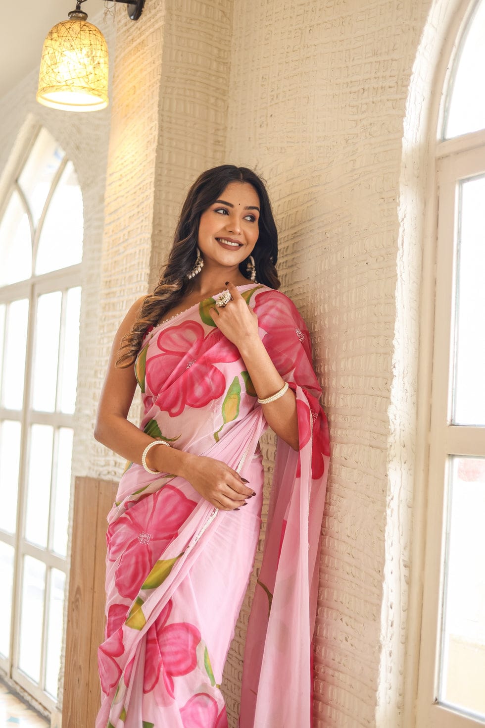 Ready To Wear Soft Georgette Saree – Floral Elegance