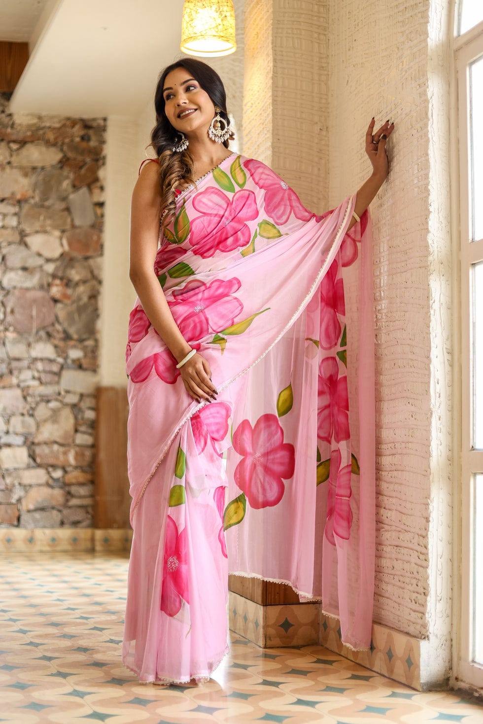 Ready To Wear Soft Georgette Saree – Floral Elegance
