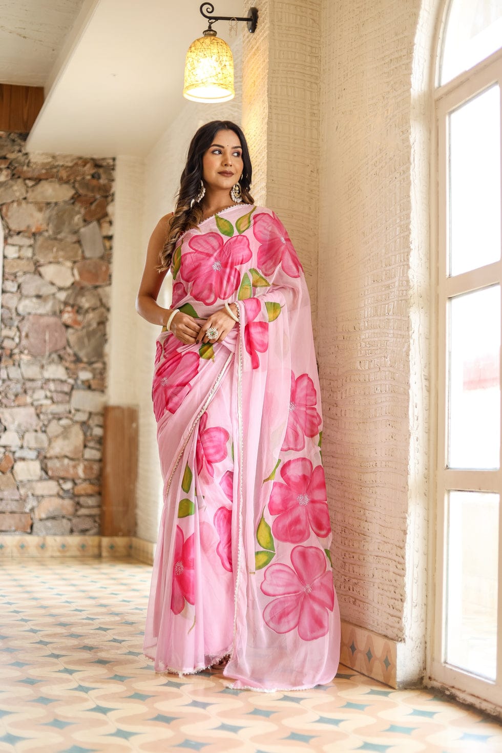 Ready To Wear Soft Georgette Saree – Floral Elegance