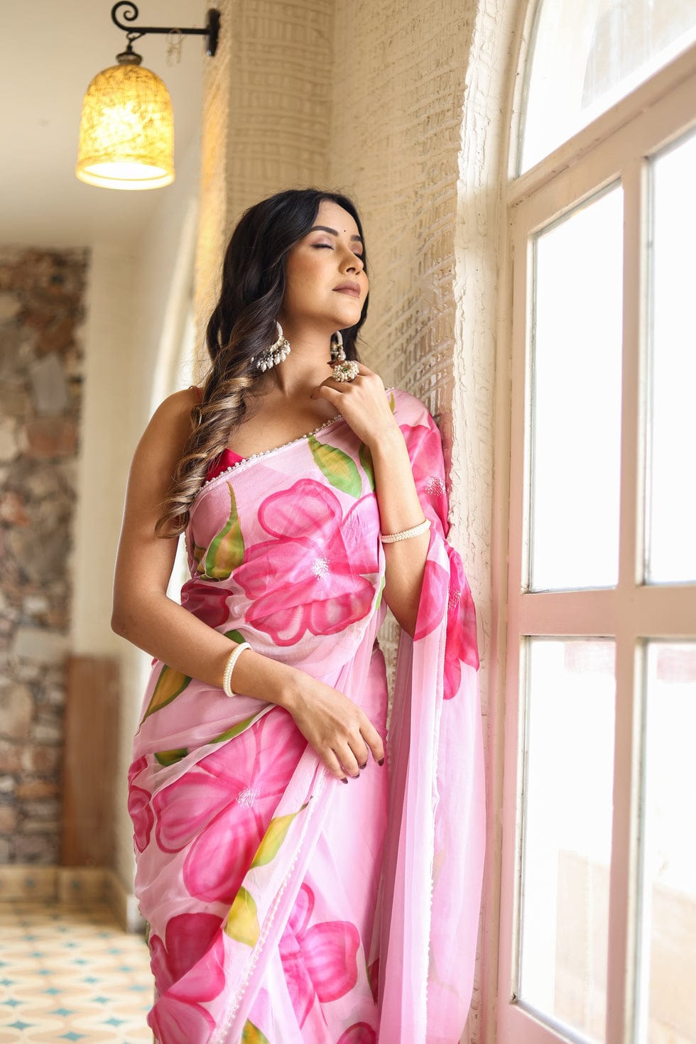 Ready To Wear Soft Georgette Saree – Floral Elegance