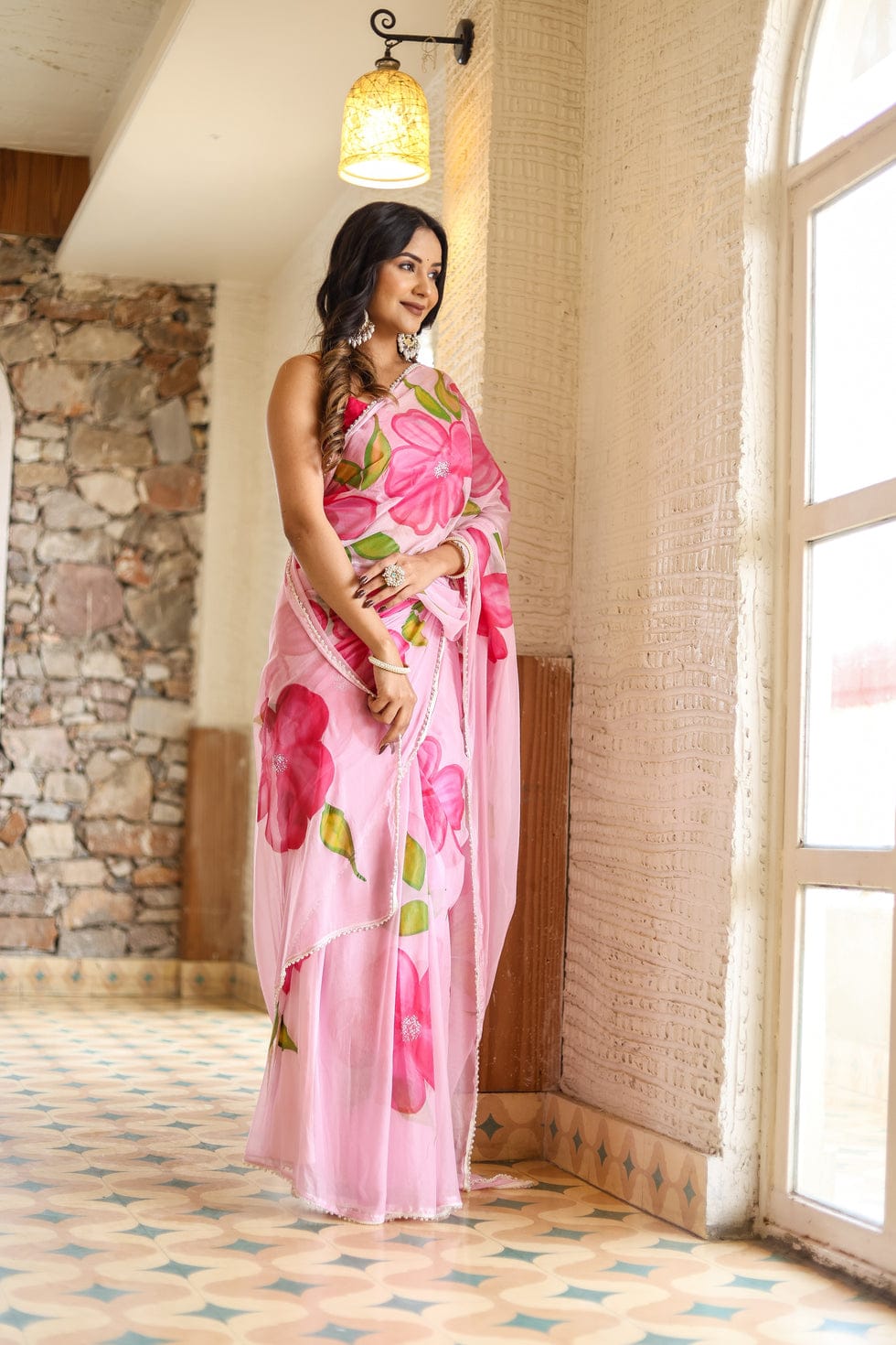 Ready To Wear Soft Georgette Saree – Floral Elegance