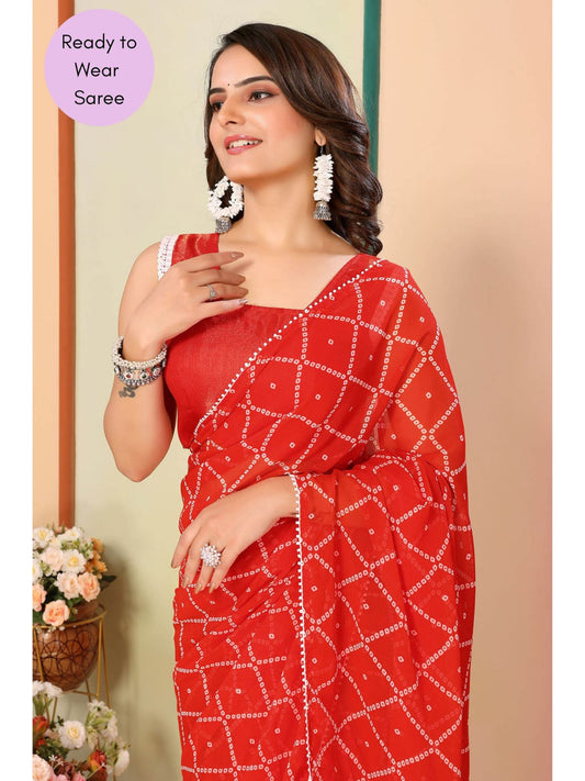 Ready to Wear - Orange Bandhani Pure Soft Georgette Silk Saree
