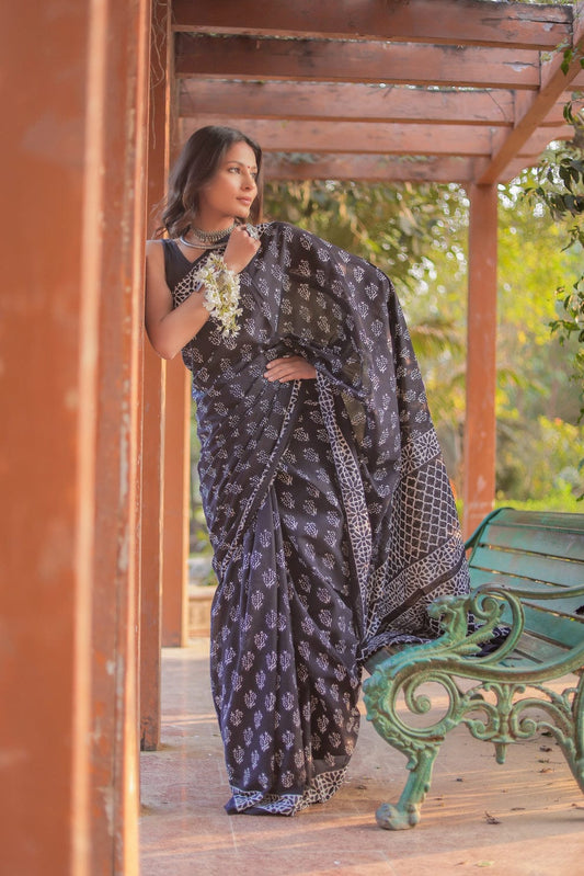 Ready to Wear - Pure Soft Linen Black Silk Saree