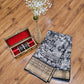 Black Dola Silk Kalamkari Art Saree with Gold Zari Lotus Border – Monochrome Majesty