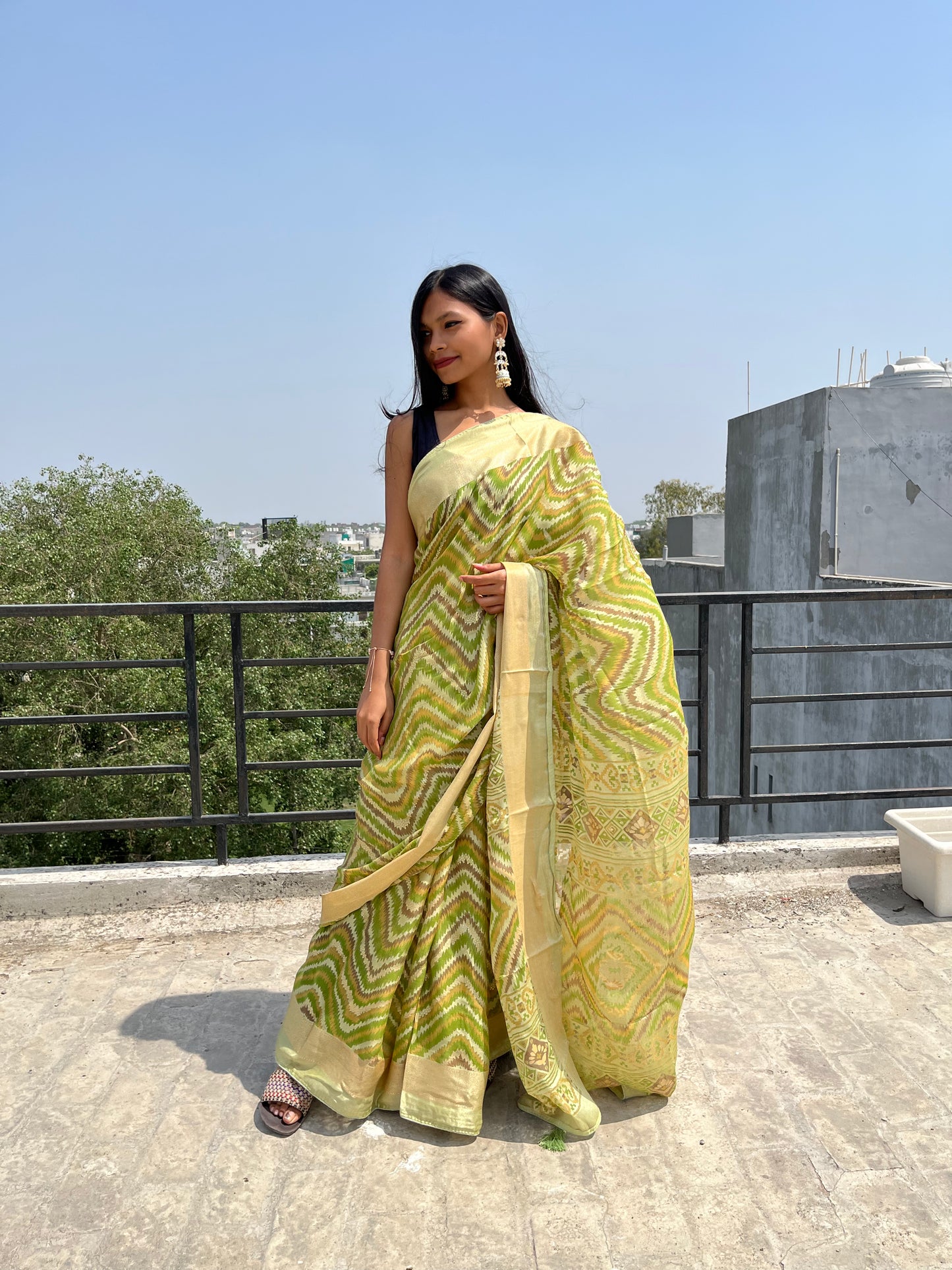 Green Soft Georgette Brasso Print Saree