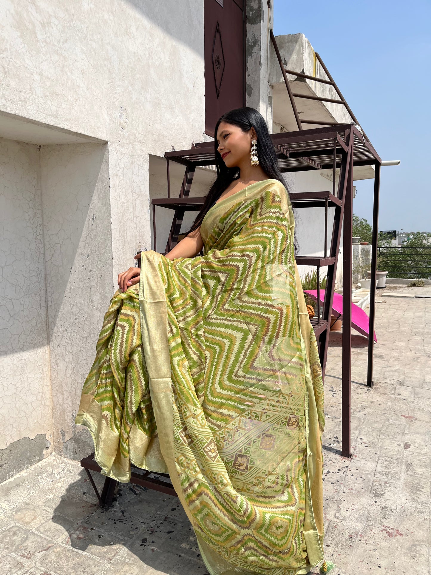Green Soft Georgette Brasso Print Saree