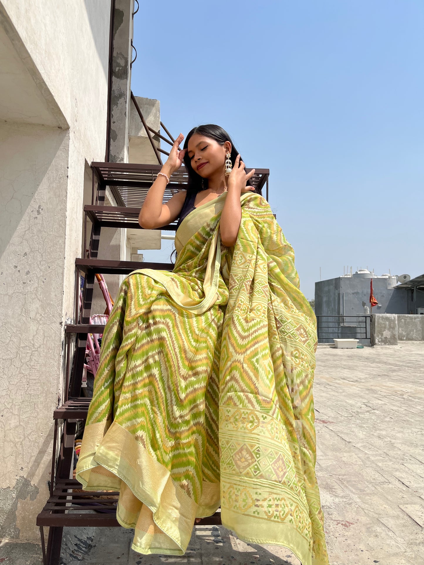 Green Soft Georgette Brasso Print Saree