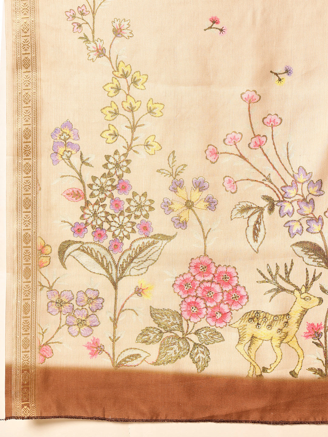 Ready To Wear Tussar Color Soft Silk Floral Digital Printed  Saree
