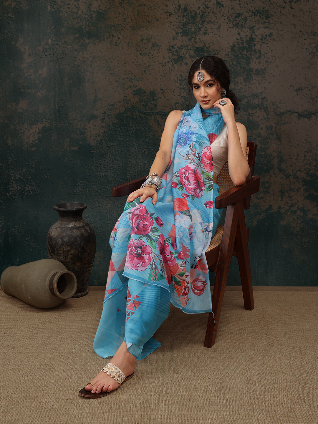 Ready To Wear Abstrect Chanderi Polyester Silk  Saree