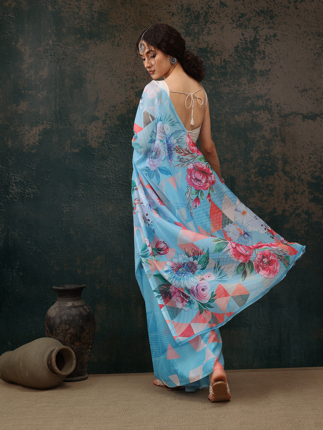 Ready To Wear Abstrect Chanderi Polyester Silk  Saree