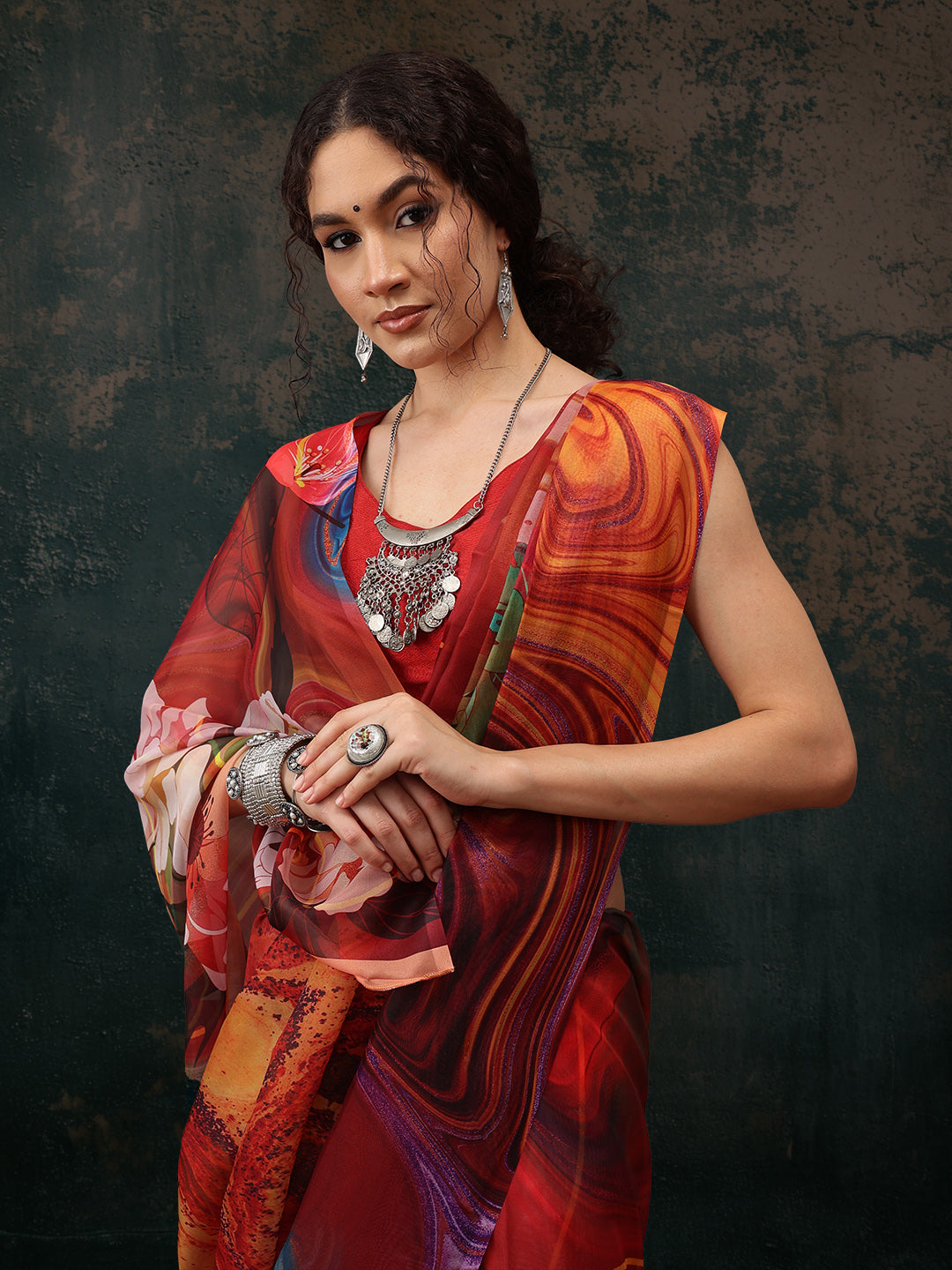 Ready To Wear Abstrect Chanderi Polyester Silk  Saree