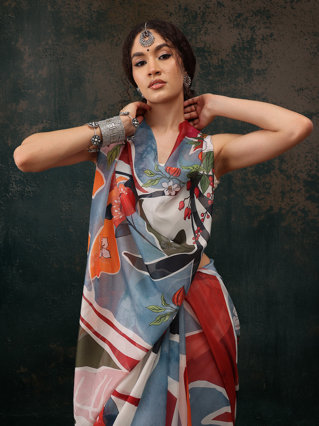 Ready To Wear Abstrect Chanderi Polyester Silk  Saree