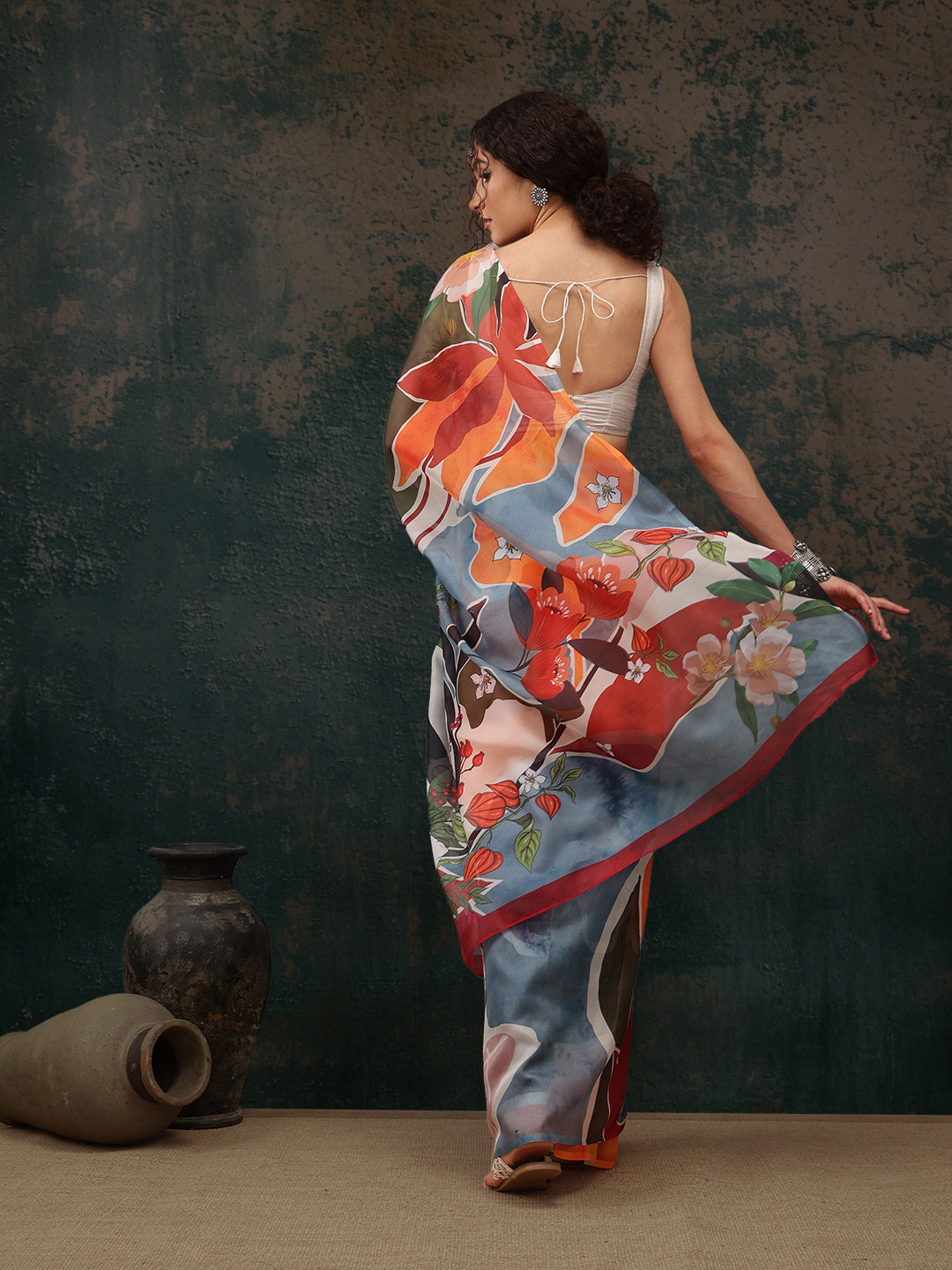 Ready To Wear Abstrect Chanderi Polyester Silk  Saree
