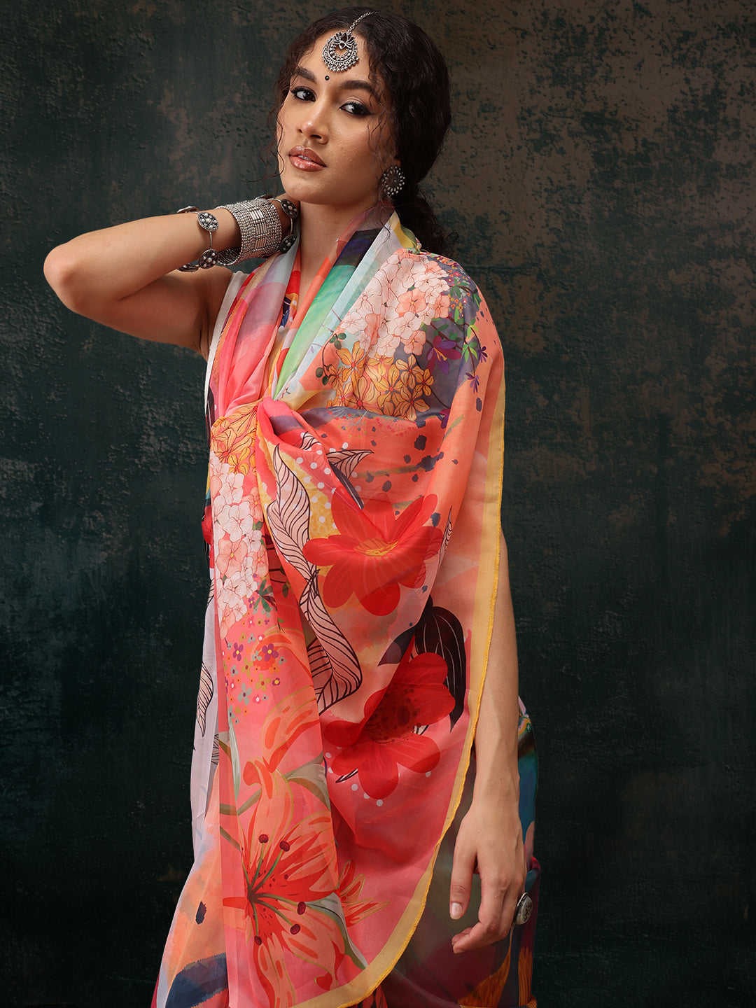Ready To Wear Abstrect Chanderi Polyester Silk  Saree
