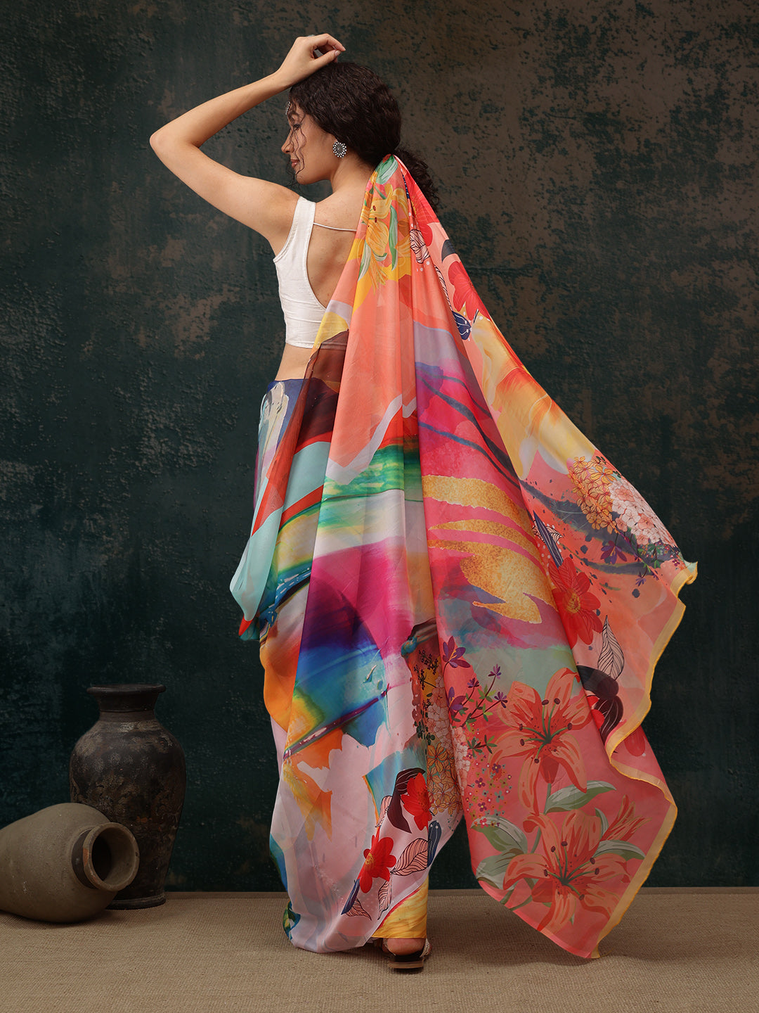 Ready To Wear Abstrect Chanderi Polyester Silk  Saree