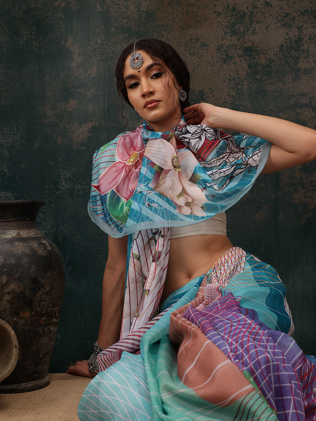 Ready To Wear Abstrect Chanderi Polyester Silk  Saree