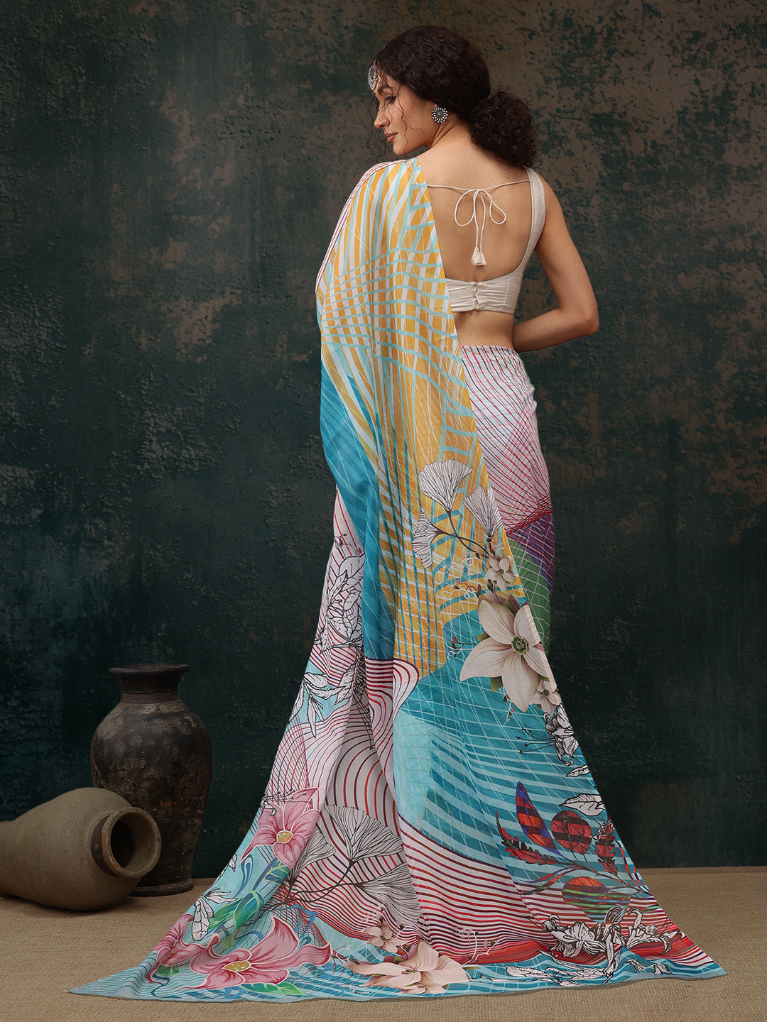 Ready To Wear Abstrect Chanderi Polyester Silk  Saree