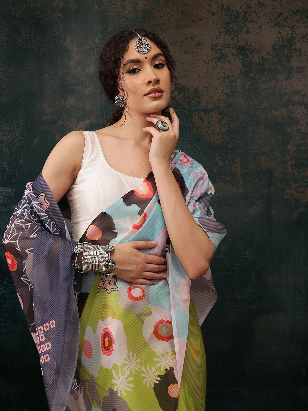 Ready To Wear Abstrect Chanderi Polyester Silk  Saree