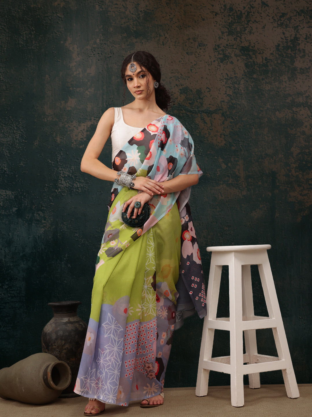 Ready To Wear Abstrect Chanderi Polyester Silk  Saree