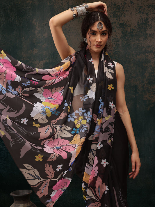 Ready To Wear Floral Chanderi Polyester Silk  Saree