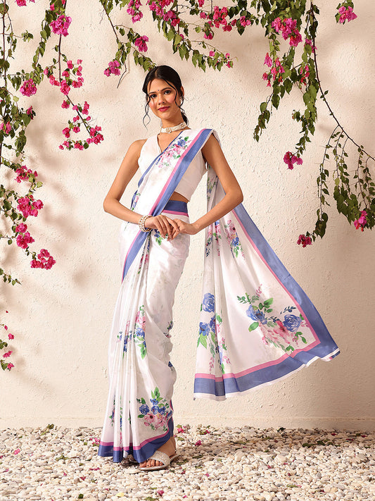 Ready To Wear Bollywood Inspired Floral Digital Print Satin Saree