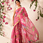 Ready To Wear Fruits Printed Cotton Tissue Saree With Gold Zari Work