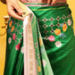 Ready To Wear Printed Art Silk Saree With Gold Zari Woven Border