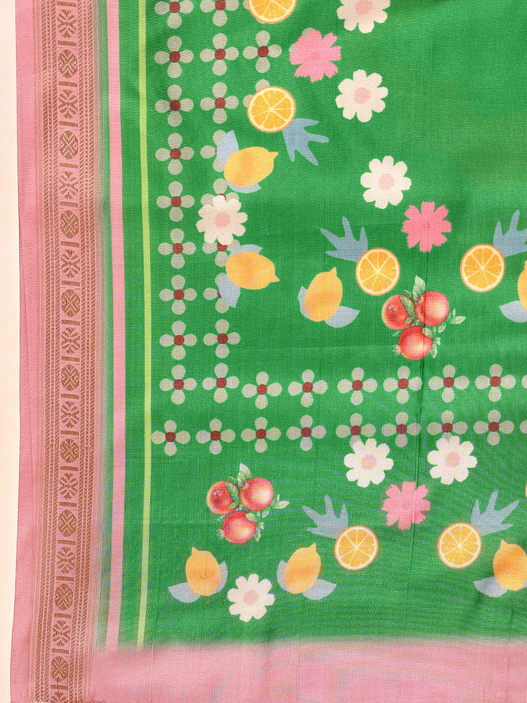 Ready To Wear Printed Art Silk Saree With Gold Zari Woven Border