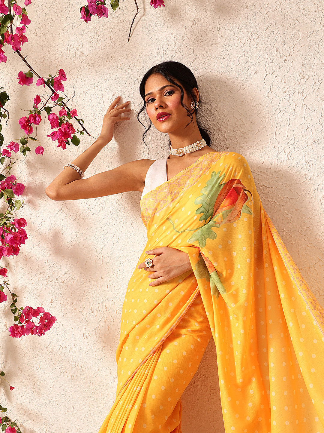 Ready To Wear Polka Dots Printed Soft Mul Cotton Saree