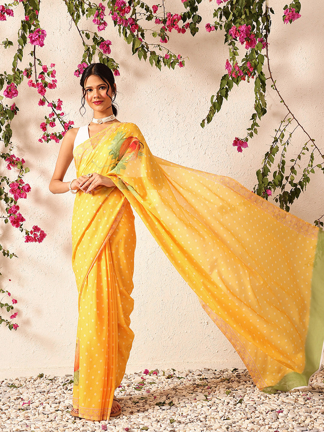 Ready To Wear Polka Dots Printed Soft Mul Cotton Saree