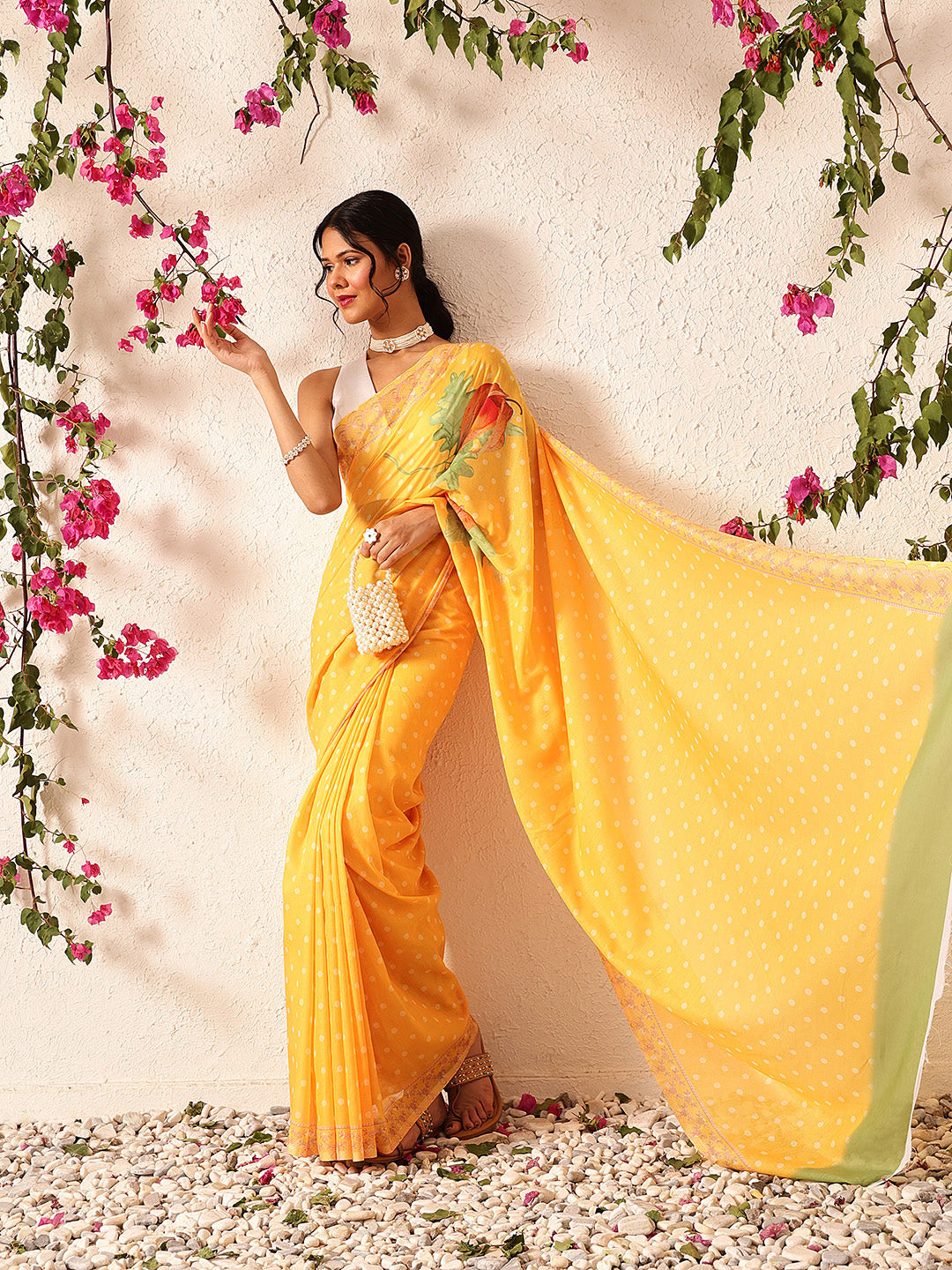Ready To Wear Polka Dots Printed Soft Mul Cotton Saree
