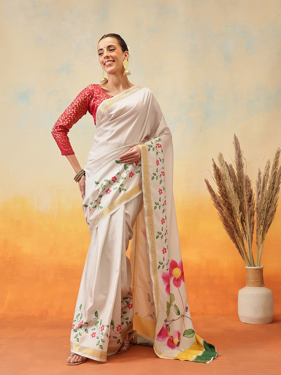 Ready To Wear Onam Special Printed Silk  Kasauv Saree