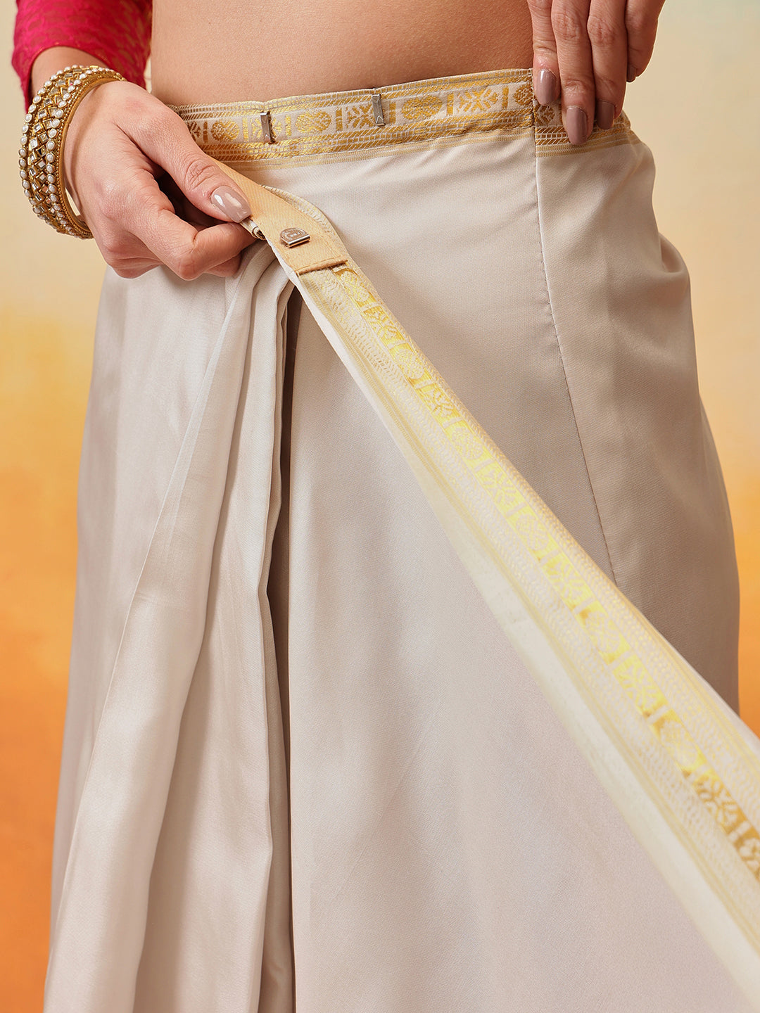 Ready To Wear Onam Special Printed Silk  Kasauv Saree