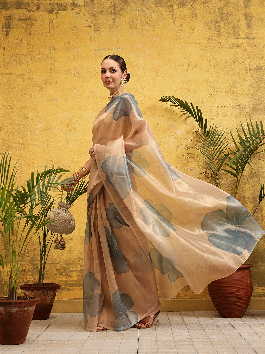 Ready To Wear Women's Printed Munga Zari Tissue Silk Saree