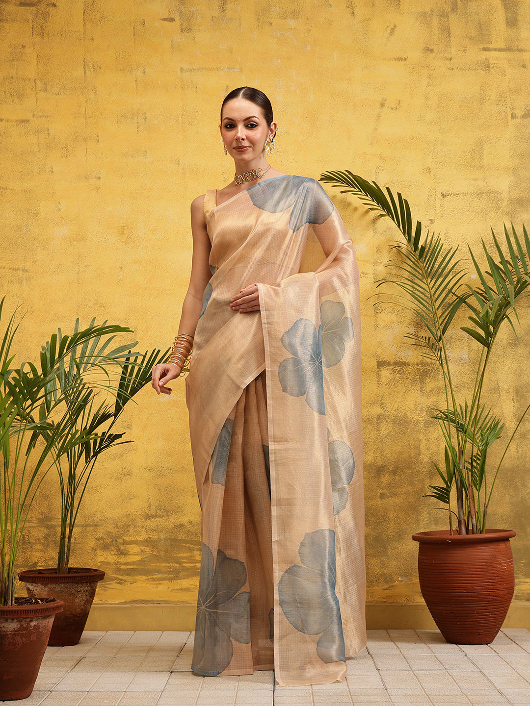 Ready To Wear Women's Printed Munga Zari Tissue Silk Saree